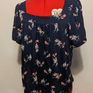LUCKY - Navy Floral Peasant Shirt, Medium